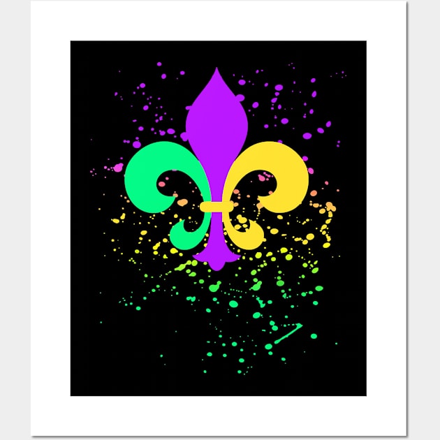 Mardi Gras Fleur De Lis Paint Splatter NOLA Wall Art by ruffianlouse